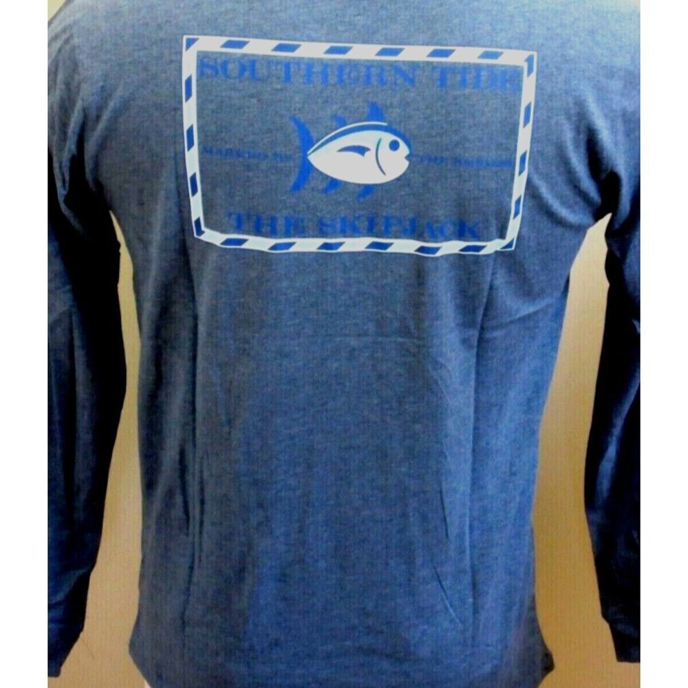 Men's Southern Tide Long Sleeve Skipjack Fishing Seven Seas Blue T shirt Medium - Picture 1 of 5